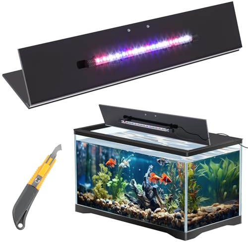 Sieral Aquarium Lids Polycarbonate Canopy with LED Light 35.13 x 17.13 x 0.12 Inch for 50/65/84 Gallon Without Center Brace Aquariums Cover Fish Tank Lid with a Hook Knife(Black)