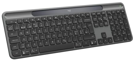 Logitech Signature Slim Solar+ trådlösa tangentbord | Drivs av solenergi/artificiellt ljus, batteri upp till 10 år, anpassningsbara tangenter, Bluetooth, PAN QWERTY - Grafit