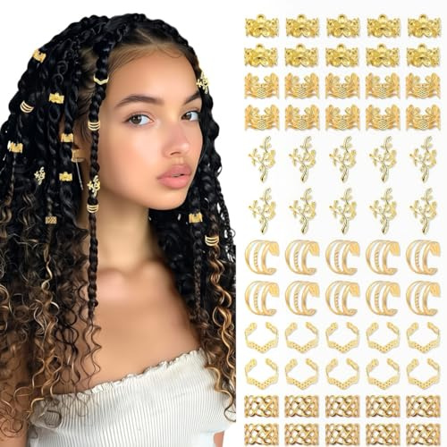 KIRZAX Bijoux Cheveux Tresse, 60 Pièces Dreadlocks Perle Cheveux Métal Réglable Vikings Spiral Coils, Décoration und Accessoires de Coiffure,pour Dreadlocks, Accessoires pour Dreadlocks