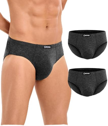 CAOZITOU Biancheria intima da uomo in lana merino, biancheria intima traspirante da uomo, slip comodi e morbidi in lana traspirante, confezione da 2, Grigio scuro , Medium