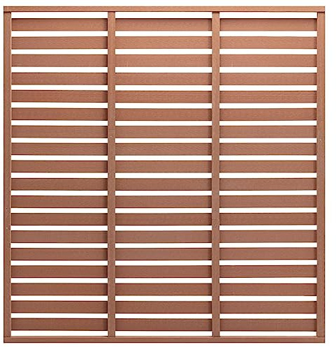 Mokuyary Plaque de clôture WPC 180 x 180 cm - Marron - Clôture de jardin WPC avec élément de clôture biseauté - Protection contre le vent - Clôture à lamelles - Clôture de jardin - Élément incliné