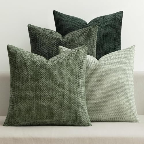 MIULEE Kissenbezug 40x40 cm Chenille Sofakissen 4er Set Grün Dekokissen