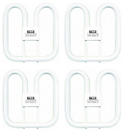 TBE Lighting - Lampadine CFL a risparmio energetico, 28 W, 2D, 4 pin, lampadine fluorescenti DD, attacco GR10q da 4 pin, a lunga durata, colore: bianco freddo, 6500 K (confezione da 4 pezzi)