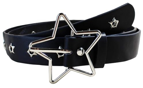 SEAUR Cintura da donna a forma di pentagramma, stile punk, con borchie, regolabile, in similpelle, con fibbia a stella, 2,8 x 105 cm