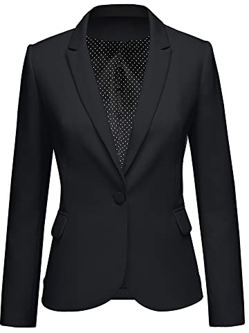 luvamia Women's Notched Lapel Neck Long Sleeves One Button Pockets Blazer Jacket Wear to Work Suit Short Blazer Jackets for Women Ladies Winter Jackets New Black Size M