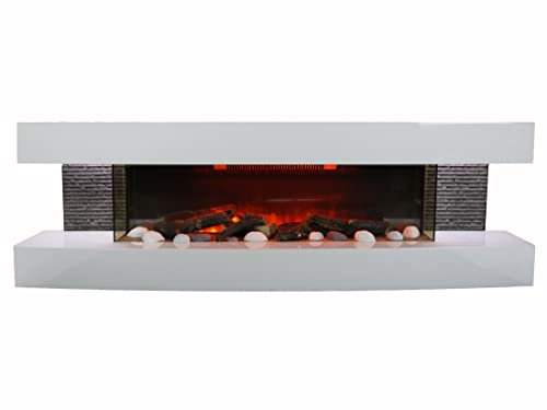 CHEMIN'ARTE Chimenea eléctrica de Pared con calefacción Lounge 3XL 150cm Blanca, Efecto de Llama Leds- Chimenea Decorativa bajo Consumo - Mando a Distancia