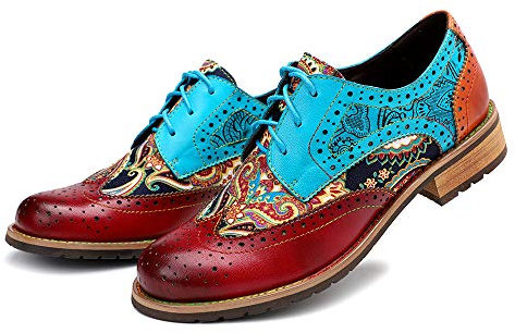 CrazycatZ Damen Leder Oxford Schuhe Perforierte Schnürspitze Bunte Leder Vintage Bunte Schuhe (ROT, Erwachsene, 38, Numerisch, EU Schuhgrößensystem, M)