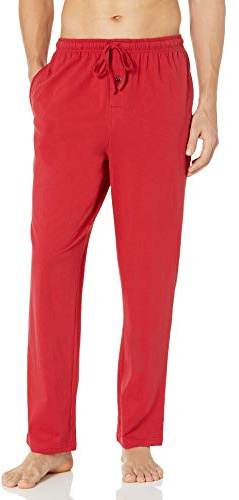 Amazon Essentials Pantalón de Pijama de Punto de algodón Hombre, Rojo, M