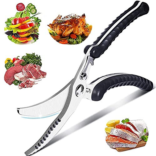Forbici da Cucina, Forbici per pollame, Acciaio Inox Cesoie Cucina, Forbici da Cucina con Manico Antiscivolo Per Tagliare Pollo, Osa, Pesce, Carne, Verdure