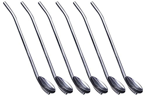 Cabilock 6pezzi Cucchiaio Cocktail in Acciaio Inox Riutilizzabile Cucchiaio Di Cannuccia Frullati e Bevande Estive