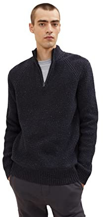 TOM TAILOR Herren Troyer Strickpullover, 30662 - Blue Grey Knitted Neps, L