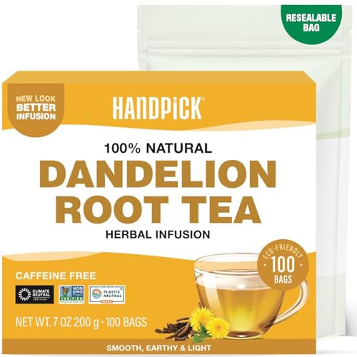 HANDPICK, Dandelion Root & Leaf Tea Bags (100 Herbal Tea Bags) Caffeine-Free Herbal Blend | Eco-Conscious Teabags | Direct from Source