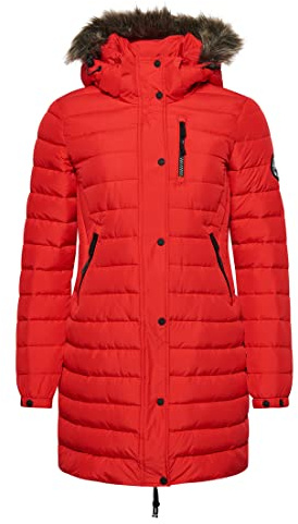 Superdry Women's Medium Quilted Jacket with Faux Fur Hood High Risk Red 36, High risk red, 10