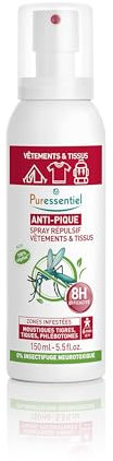 Puressentiel - Anti Pique - Spray Répulsif - Anti-Moustiques - Vêtements et tissus - Moustiques tigres, tiques, phlébotomes - Actif 100 pourcent végétal - Pompe 360 degrés - 150 ml