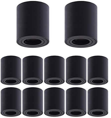 Oktaplex 12 Stück Aufbauspots Lile M für GU 10 & LED-Module 230 V Aufbauleuchte Aluminium rund LED Aufbaustrahler schwarz