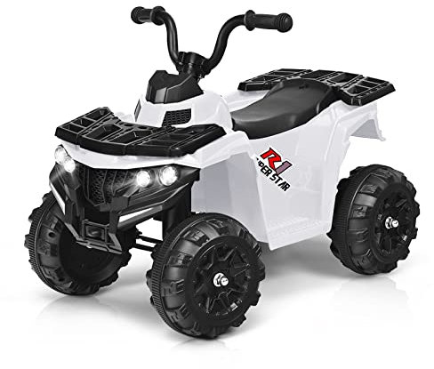 COSTWAY 6V Kids Electric Ride on Car, Battery Powered Quad Bike ATV with Headlights, MP3, USB, Volume Control, 4 Wheels Vehicle Toy for Boys Girls (White)