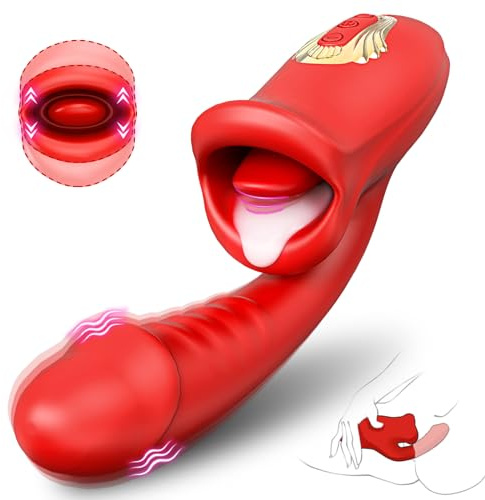 Tongue Sex Toys Realistic Dildo Vibrator, 3 in 1 G Spot Vibrator for Women, Clitoral Vibrators with 10 Vibrations 10 Tongue Licking Nipple Clit Stimulator Adult Sex Toys for Women Men Couple