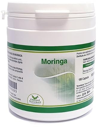 Origini Naturali MORINGA Integratore Alimentare a base di Moringa Oleifera Estratto Secco di Foglie 180 capsule da 500mg Fonte di proteine, vitamine e minerali