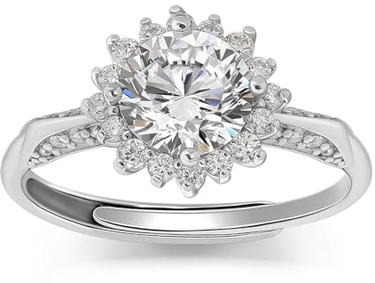 Anillo de Compromiso Meissa de 0.95 Ct con Corte Redondo para Mujeres, Anillo de Boda de Plata de Ley, Anillo de Compromiso Falso, Banda de Anillo de Promesa para Boda y Aniversario