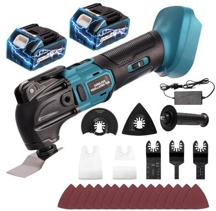 Herramienta multifunción inalámbrica sin escobillas para 2 baterías PCS 21V 4.0Ah, kit de 26 PCS con mango adicional para corte, 6 variables, 8500-22000 rpm