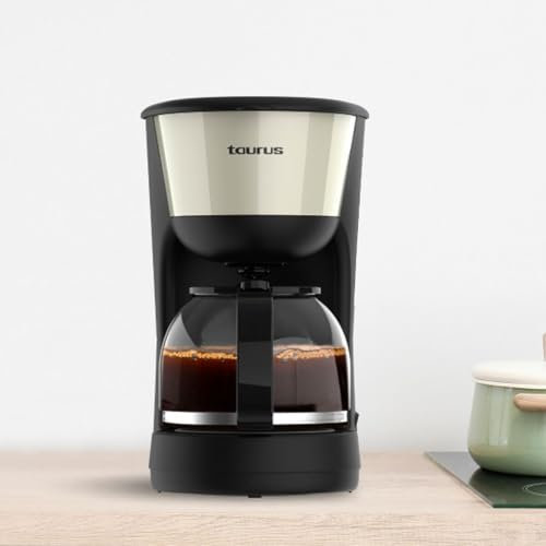 Taurus – Cafetera de goteo Verona Vintage Cream | 12 Tazas | 1000W | Jarra cristal graduada | Depósito agua visible | Filtro reutilizable | Auto apagado | Placa calefactora