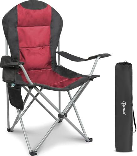 Homecall Campingstuhl Faltbar 150kg Belastbar Campingstuhl Hochlehner 108cm mit Lendenwirbelstütze, Gepolstert Klappstuhl Camping Stuhl Angelstuhl Faltbar für Garten Picknick (Rot - 1 Stück)