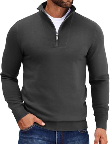 COOFANDY Pullover Collo Alto Uomo 1/4 Zip Maglione Invernale Professionale Top Versatile Grigio Scuro S