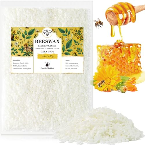 Cera D'api Bianca Biologica 453G, Cera D'api Gialla Pura e Naturale al 100% per La Cura Della Pelle Fai Da Te, Balsamo per Labbra, Smalto, Lozione, Sapone e Accessori per La Fabbricazione di Candele