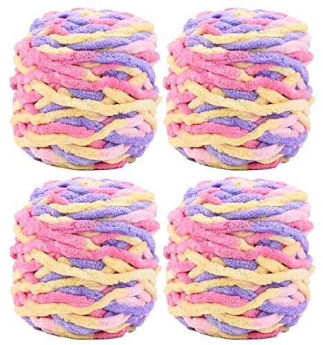 Durdiiy Knitting Wool Yarn 4Pcs x 100g Multi-Colored Soft Chunky for Crochet Projects Making Plush Balls Handmade Bags Sweaters Shoes Hats Blankets Scarves