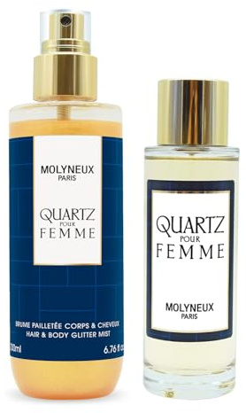 MOLYNEUX - Cofre Quartz Femme - Eau de parfum 100ml y bruma perfumada con brillo 200ml, perfume mujer floral afrutado y bruma corporal iluminadora