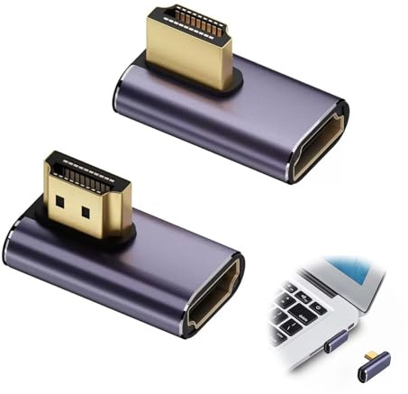 2 stycken HDMI-adaptrar 48 Gbps 90 grader vertikal 8K omvandlare kontakt uttag | Höghastighetsöverföring, vinklad, plugplay, guldpläterad, HDTV-projektor bärbar dator kompatibel, signalstabil