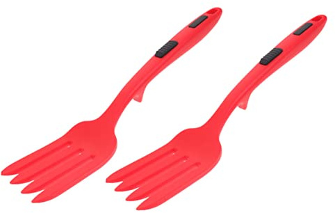 JECOMPRIS Forchettone da Cucina Resistente al Calore e Confortevole al Tatto in Silicone Rosso 2 Pezzi per Pasta e Cucina Quotidiana