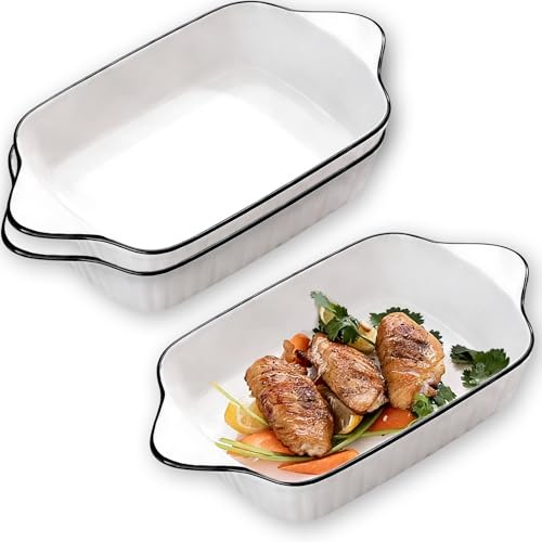 Baking Dish, 3-Piece Ceramic Baking Pans Set, 20.7 x 14.5 CM Bakeware with Double Handle, Rectangular Oven Pans for Lasagna, Kitchen, Wedding Gift, Family Dinner, Daily Use