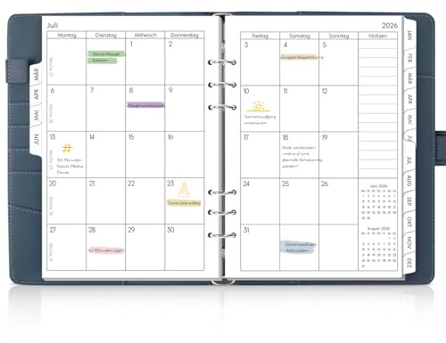 SKYDUE Calendario ad anelli, formato A5, formato A5, ricaricabile da marzo 2026 a giugno 2027, agenda 2026, perfetta per studenti e professionisti (blu scuro)