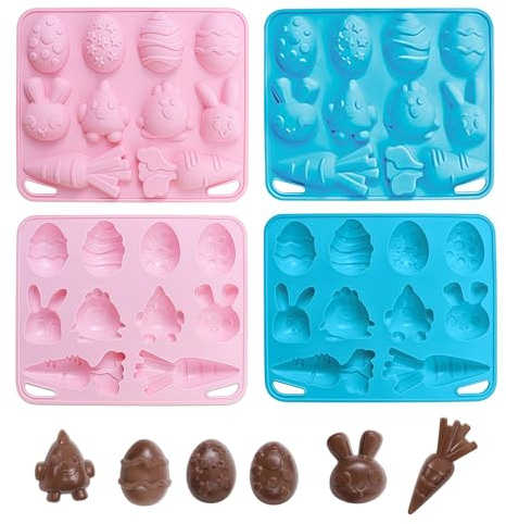 KLINNA Juego de 2 moldes de chocolate de Pascua de silicona, 3D, huevos de Pascua, molde de chocolate, silicona y zanahorias, molde de Pascua, calidad alimentaria, decoración para tartas, gelatina
