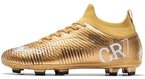 WANGYFAN Scarpe da Calcio per Ragazzi Scarpe da Ginnastica Outdoor Unisex Scarpe da Calcio Giovanile AG FG Scarpe da Allenamento Larghe,d'oro,36 EU