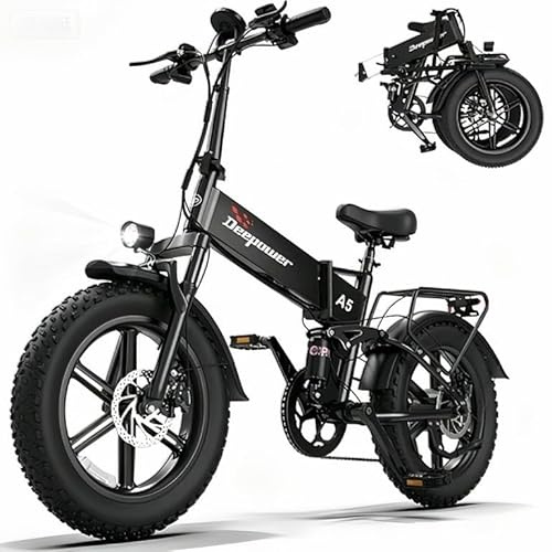 DEEPOWER A5 Bici Elettrica Pieghevole per Adulti, Batteria Estraibile 48V 15.6Ah, Autonomia 110KM, Motore Coppia 85 N·m, Pneumatici Fat 20'' x 4.0, Cambio a 7 Velocità, Sospensione Completa