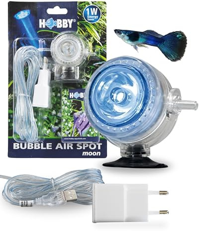 HOBBY Aquaristik Bubble Air Spot Moon I 2-in-1 LED-Licht & Luftausströmer für Aquarien I Stimmungsvoller Mondlicht-Effekt mit Ausströmerfunktion & Blubber-Effekt I Kompakte Größe