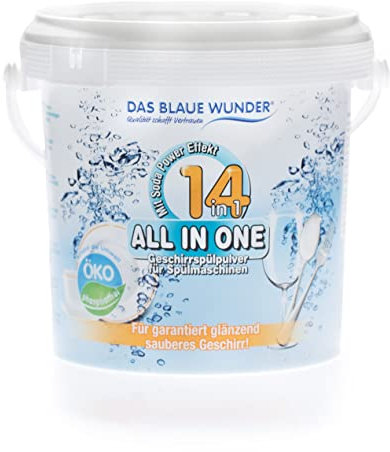 All In One Geschirrspülpulver Spülmaschinenpulver | mit Niedrig-Temperatur-Aktivator | Power Entkruster | Maschinenpfleger | Silber-Schutz | phosphatfrei | Das blaue Wunder 1.000 g