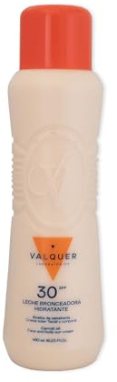 Valquer Leche Bronceadora Hidratante de Zanahoria. Crema Protectora Solar Facial y Corporal SPF 30 contra Rayos UV. Antioxidante y Regeneradora con Vitamina E y A para un Bronceado Natural. 480 ml