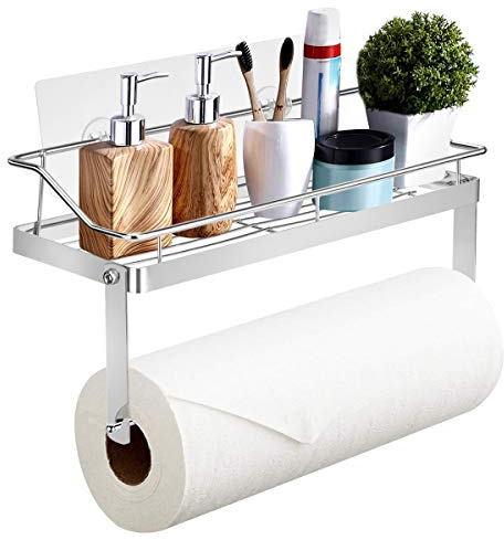 Cozywind Portarrollos de Cocina con Estante para Especias Autoadhesivo Soporte de Pared, Acero Inoxidable