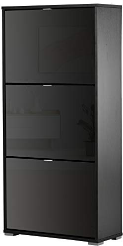 HOMCOM Meuble à Chaussures 3 Portes Abattantes 60 x 26 x 124 cm Noir Laqué