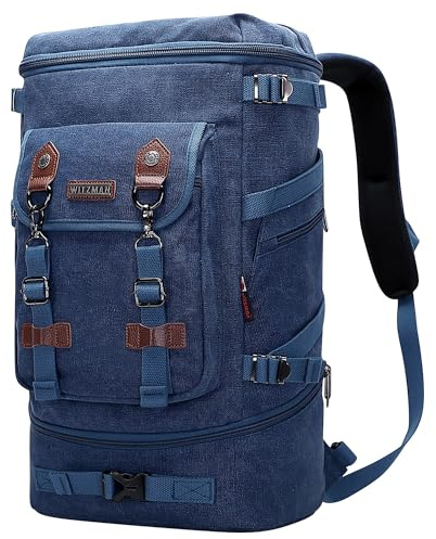 WITZMAN Canvas Reiserucksack Herren Laptop Rucksack Fit 16 Zoll Herren mit Schuhfach für Reisen (A568 Dunkelblau)