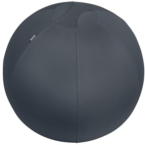 Leitz Sitzball für aktives Sitzen, Gymnastikball, Ergonomische Alternative zum Schreibtischstuhl, 65 cm Durchmesser, inkl. Stoffbezug, Innenball, inkl. Handluftpumpe, Ergo Cosy Serie, Grau, 52790089