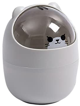 Verve Jelly Trash Can Desk Bin, Rubbish Storage Bin, Cute Creative Cartoon Animals Wastebasket with Lid, Mini Garbage Organizer, for Home Office Kitchen Bedroom Bathroom Car Indoor Dust Bin, 4L, Grey
