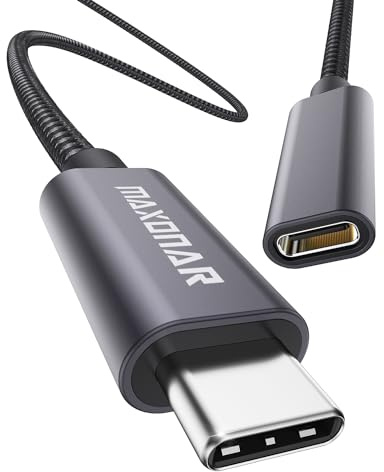 USB C förlängningskabel 1m Maxonar USB3.2 (10 Gbit/s) typ C kontaktuttag förlängning 5A laddning och synkronisering för MacBook Pro 2022 M2 Pro Galaxy S24/S23/S22 Note 20 Tab S9 Pixel 8 Oneplus11 grå