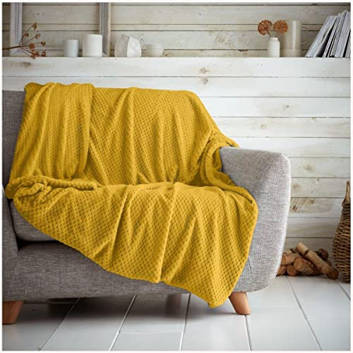 GC GAVENO CAVAILIA Manta Suave de Peluche, Mantas esponjosas para sofás o sofás, Mantas de Lujo para sofá, Ocre, 150 x 200 cm