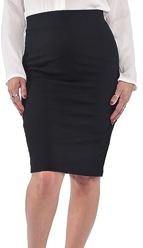 Print Bleistiftrock mit separatem Gummizug Taille Damen Midi Länge Rock Knielang Damen Rock EU 34-48 (as3, Numeric, Numeric_46, Numeric_48, Regular, Regular, Schwarz)