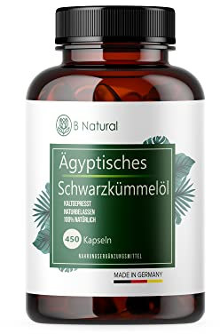Schwarzkümmelöl Ägyptisch 450 Kapseln 3000mg pro Tagesdosis hoher Gehalt an essentiellen Fettsäuren 83,6% + Vitamin E naturbelassen & kaltgepresst Halal