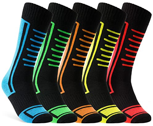 CityComfort Boys Ski Socks Multipack - Kids Thermal Socks for Skiing, Hiking & Outdoor Activities - Black - 5 Pack, 3-6 Years